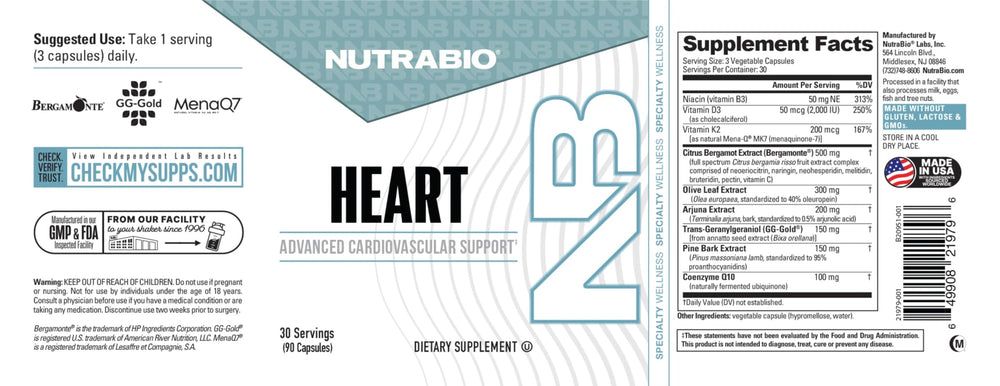 NutraBio Heart formula with trans-geranylgeraniol for cardiovascular function