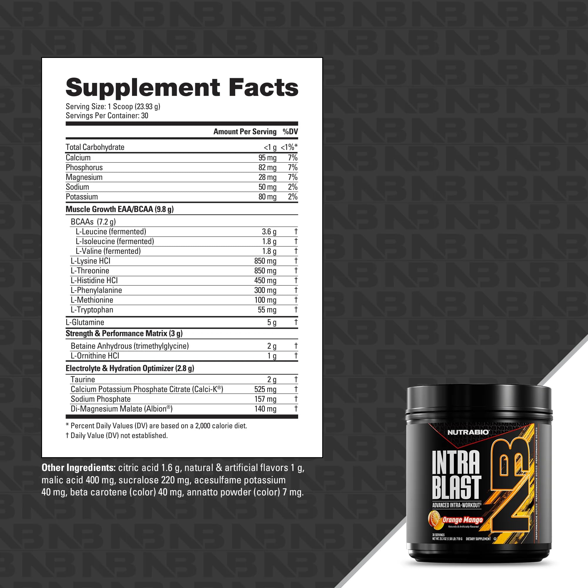 NutraBio Intra Blast 30-serving container for ongoing training cycles.