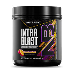 NutraBio Intra Blast bottle pouring powder into water for hydration during training.
