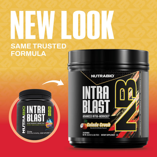 Scoop of NutraBio Intra Blast powder ready to mix during training.