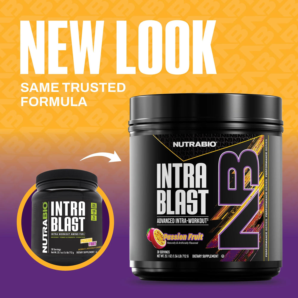 NutraBio Intra Blast shaker mixing powder for improved hydration and performance.