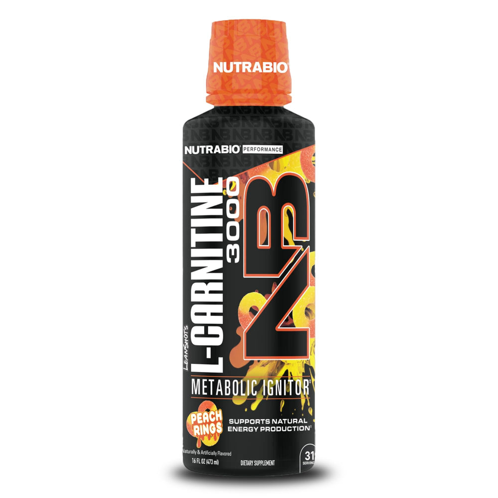 NutraBio L-Carnitine Shots bottle with 3000mg dosage for energy support