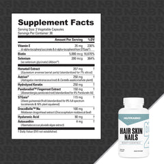 NutraBio label detail emphasizing biotin, collagen, and keratin blend.
