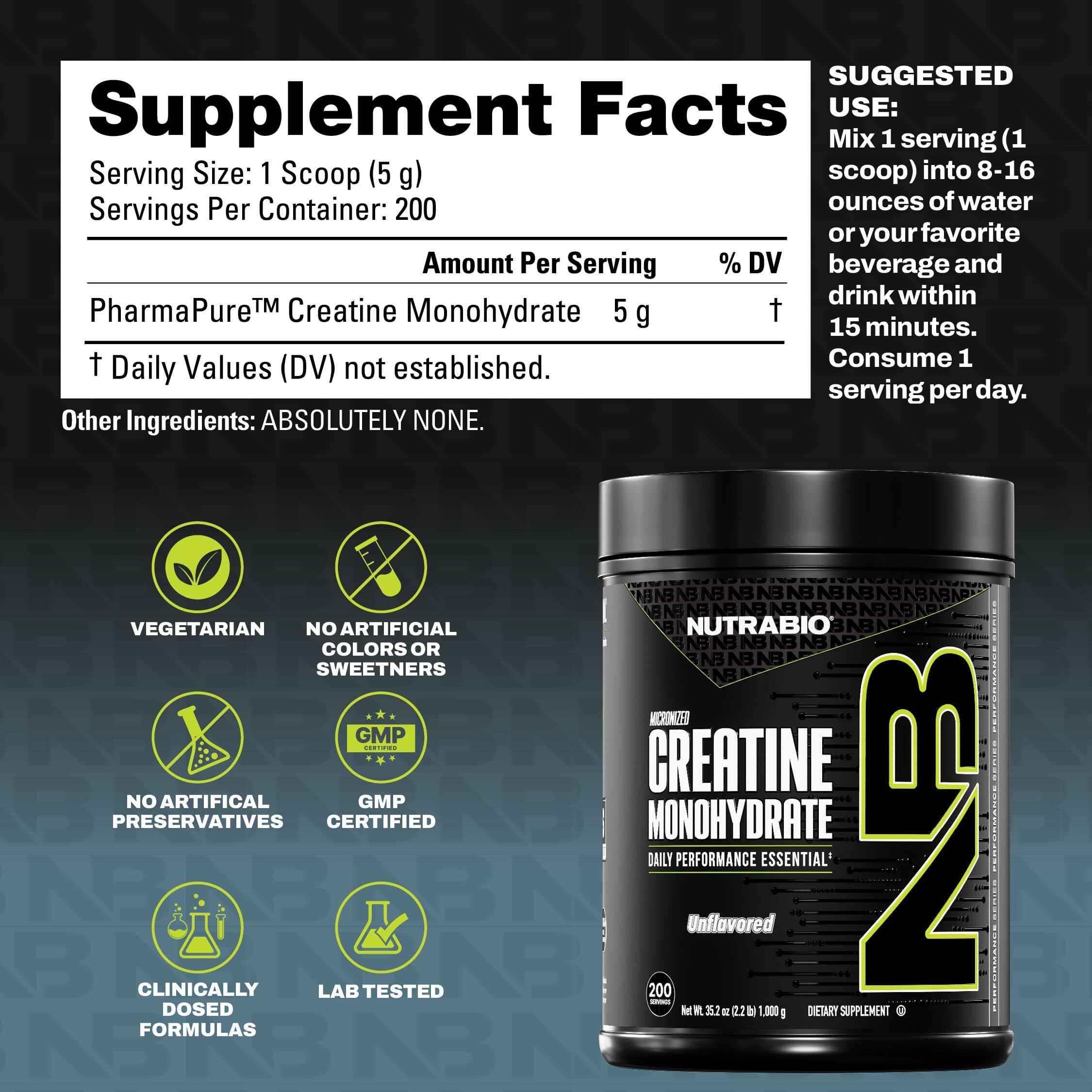 NutraBio creatine powder pour illustrating quick mix and smooth dissolving