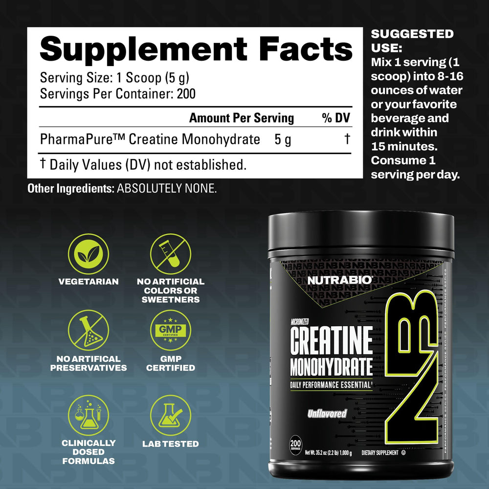 NutraBio creatine powder pour illustrating quick mix and smooth dissolving