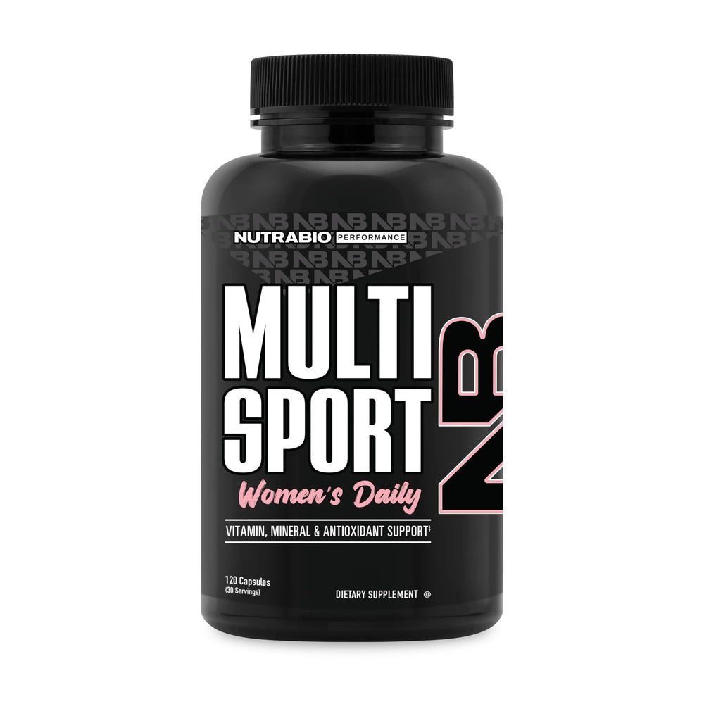 NutraBio Multisport for Women bottle front showing complete nutrient blend for athletic performance