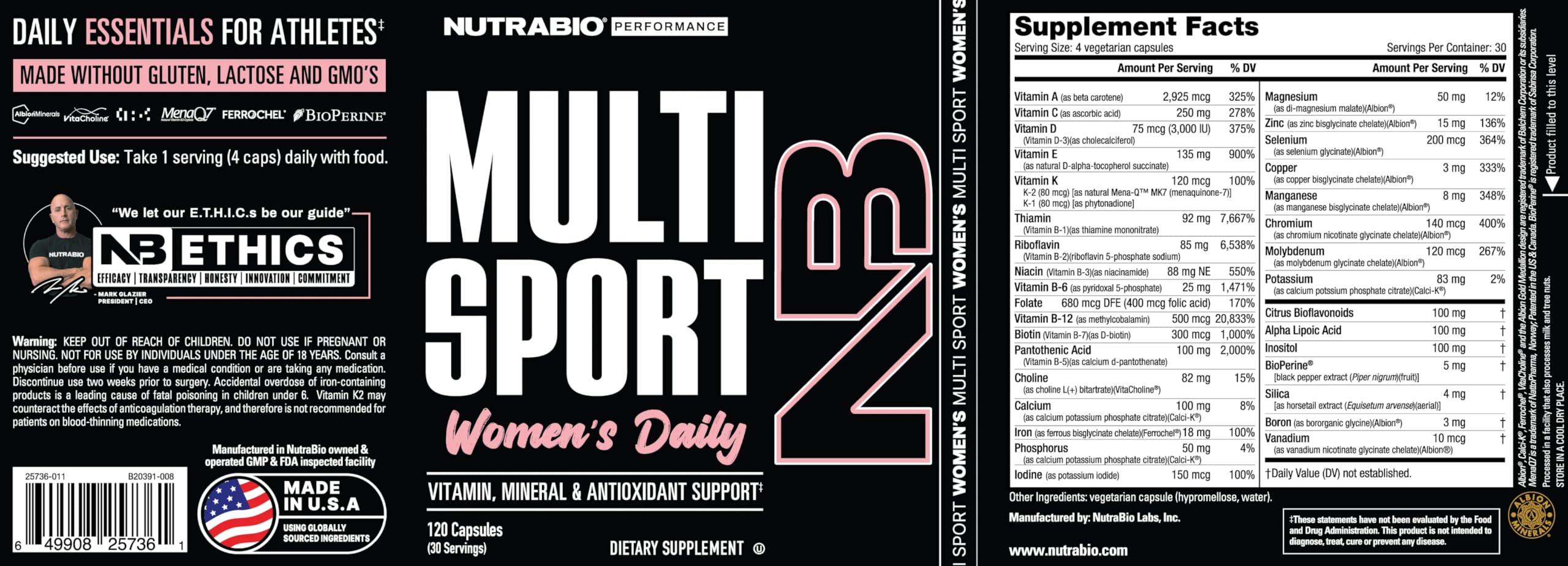 NutraBio Multisport for Women capsules closeup for easy daily use