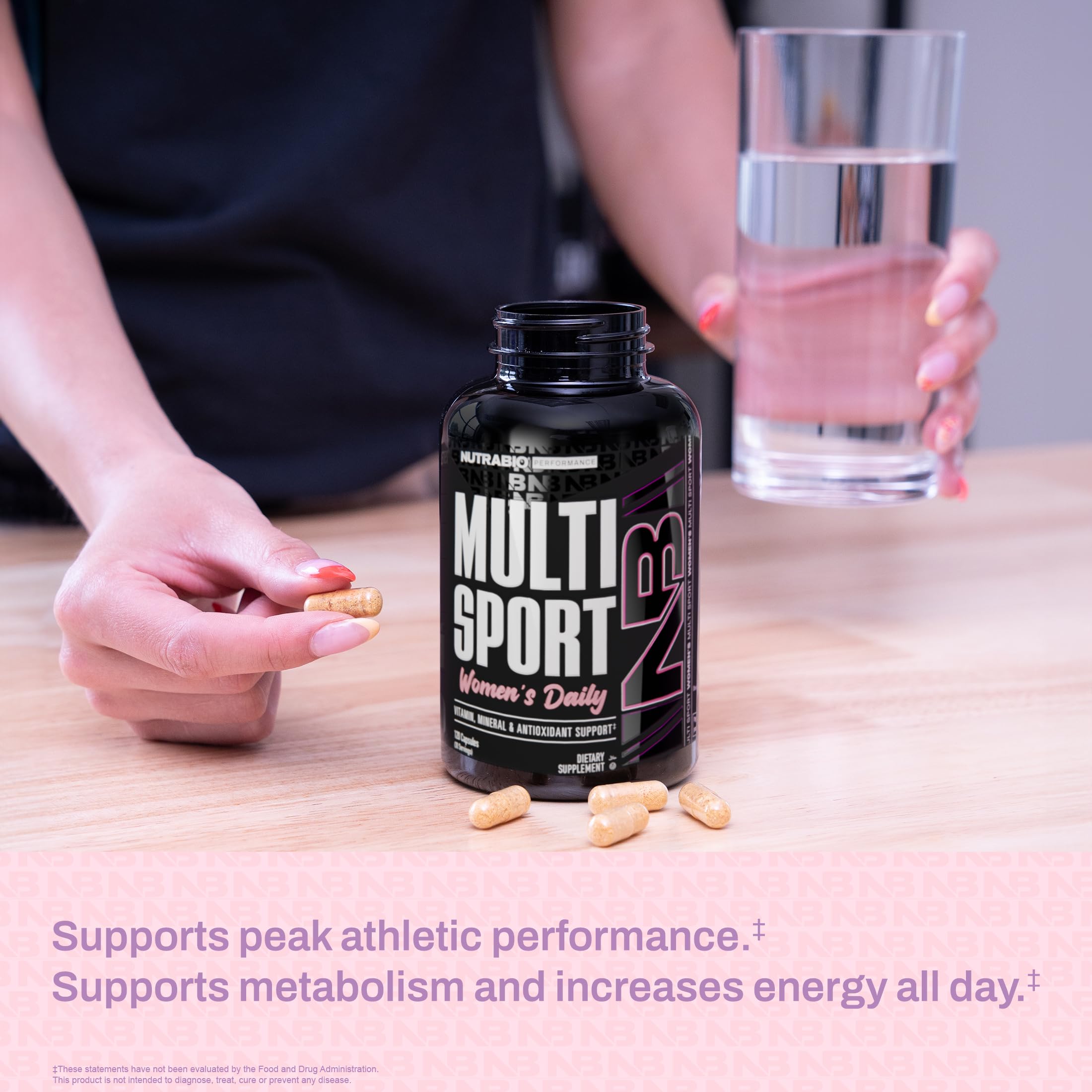 NutraBio Multisport for Women mineral visuals featuring magnesium and zinc