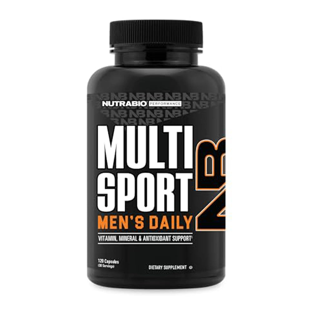 NutraBio Multisport for Men bottle with capsules supporting daily energy