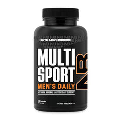 NutraBio Multisport for Men bottle with capsules supporting daily energy