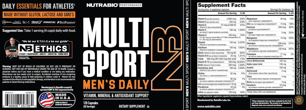 NutraBio Multisport capsules ready for daily athletic routines