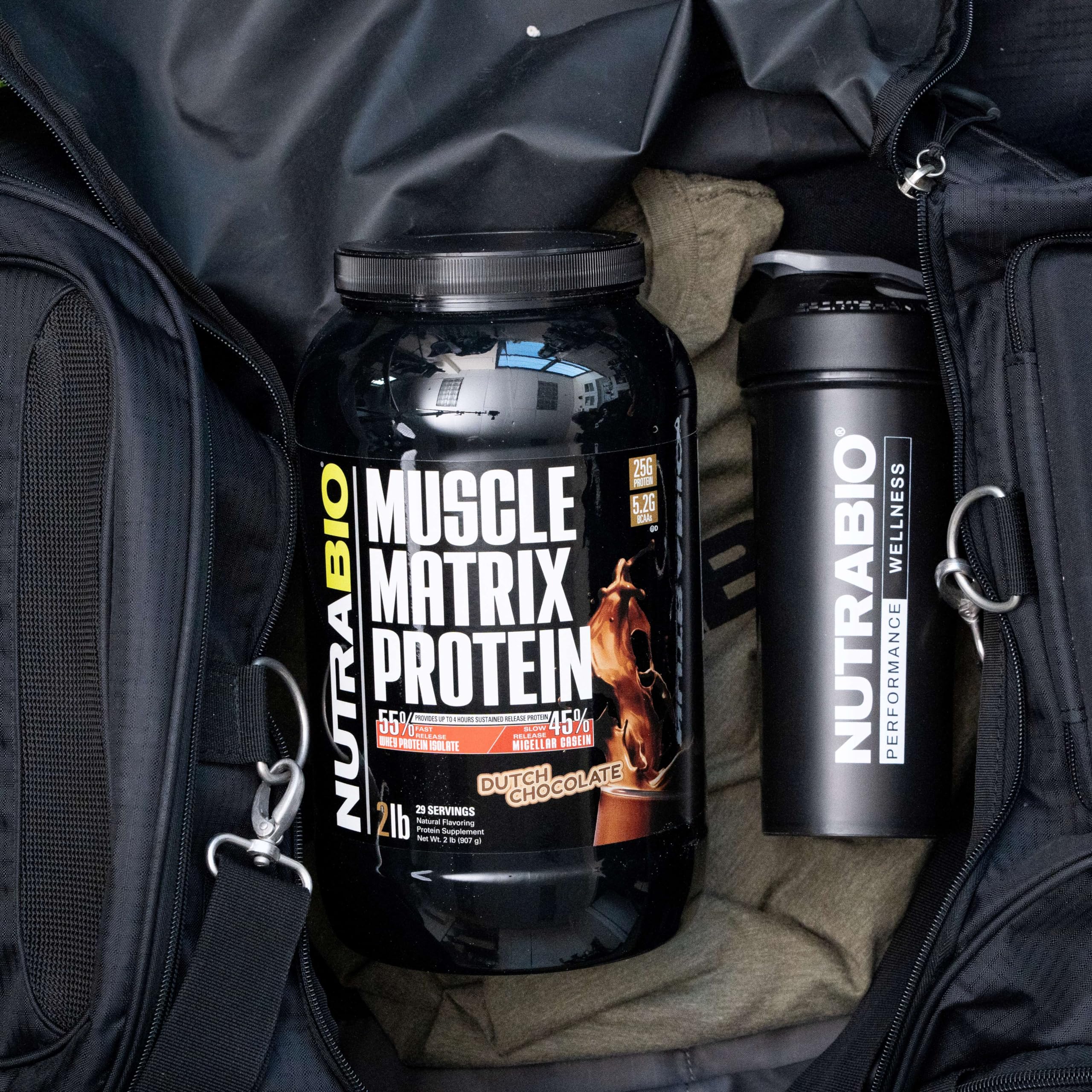 NutraBio Muscle Matrix Micellar Casein powder for slow, sustained protein release.