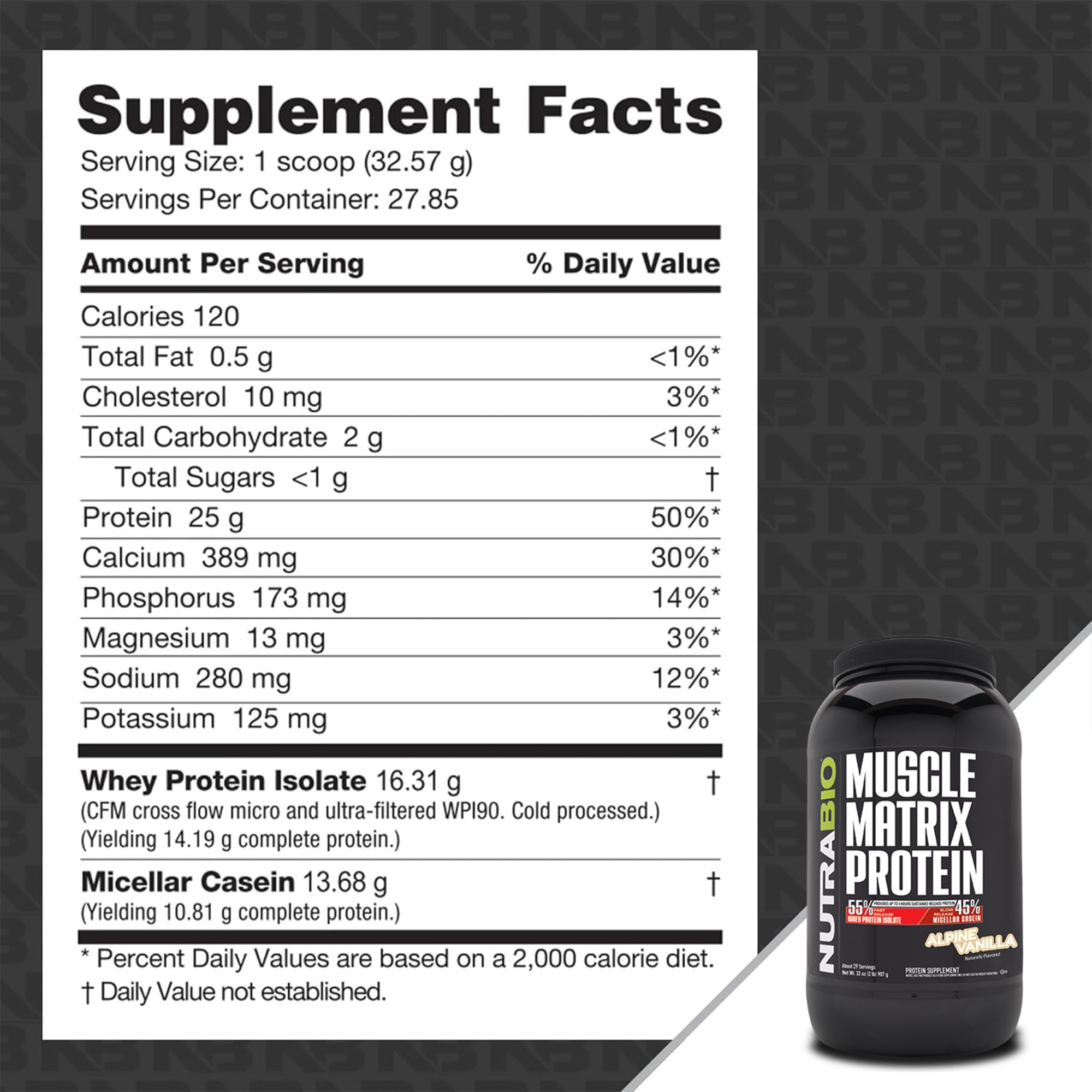 NutraBio Muscle Matrix vanilla shake shown for smooth, delicious nutrition
