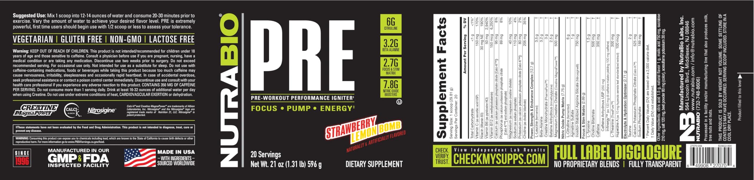 NutraBio PRE Workout Old Formula Strawberry Lemon Bomb flavor energizing workouts