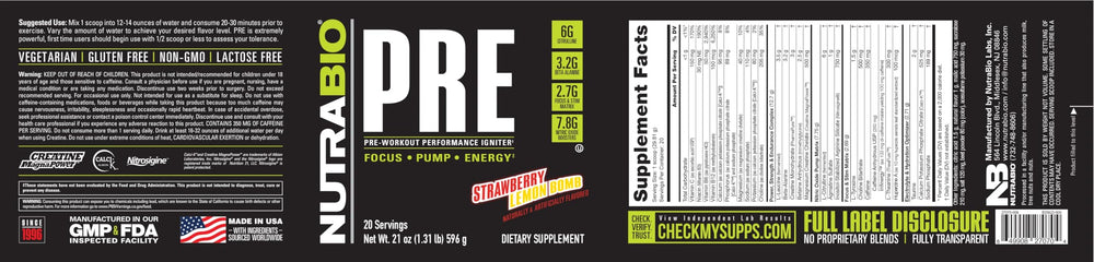 NutraBio PRE Workout Old Formula Strawberry Lemon Bomb flavor energizing workouts