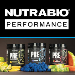 NutraBio Preworkout Blue Razz athlete in gym optimizing focus