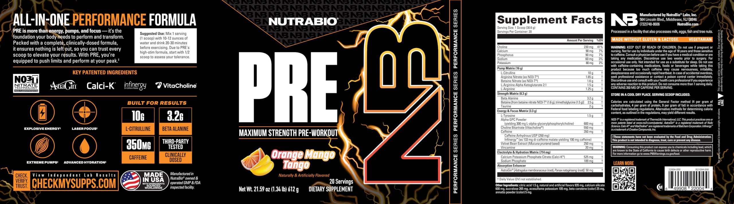 NutraBio PRE Orange Mango athlete in gym ready for training.