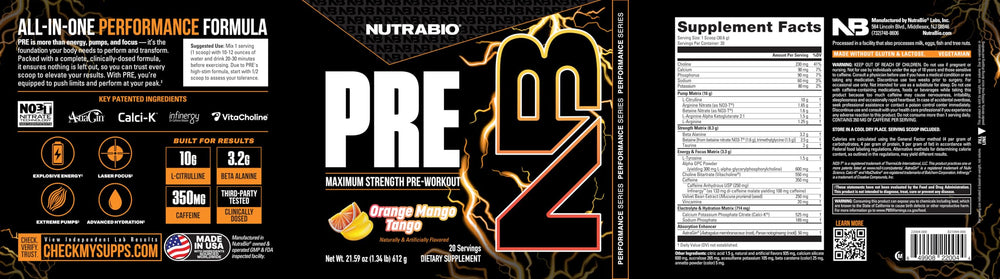 NutraBio PRE Orange Mango athlete in gym ready for training.