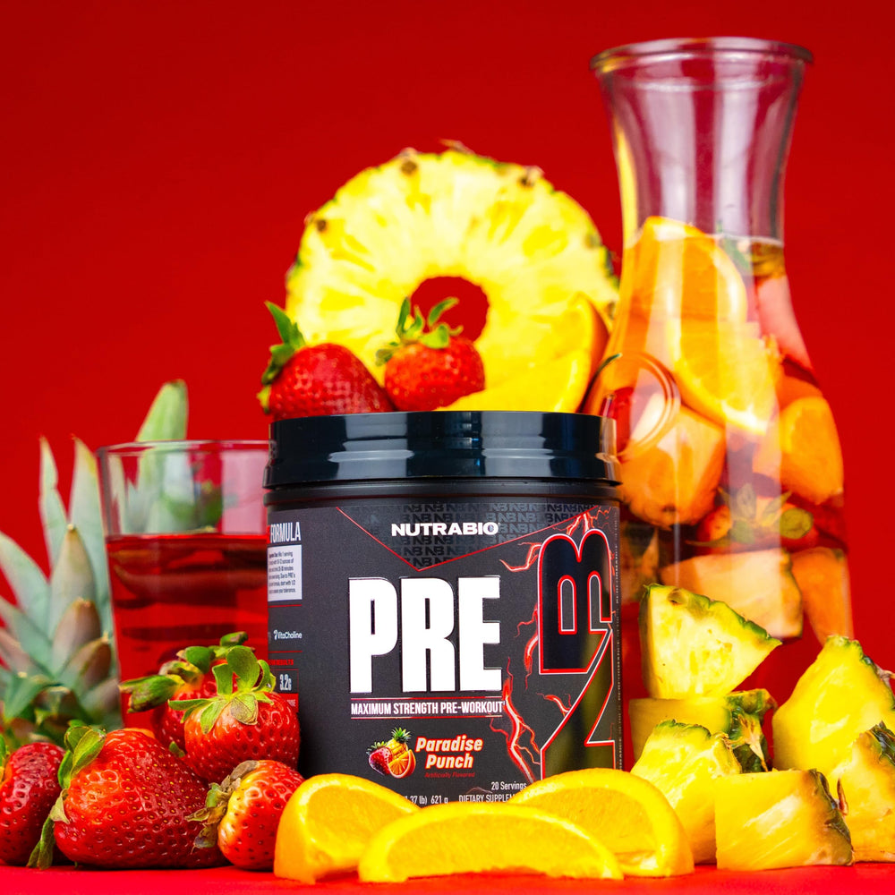 NutraBio Preworkout Paradise Punch mixed drink in glass highlights taste