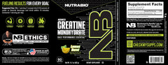 NutraBio creatine monohydrate back label front shows key details