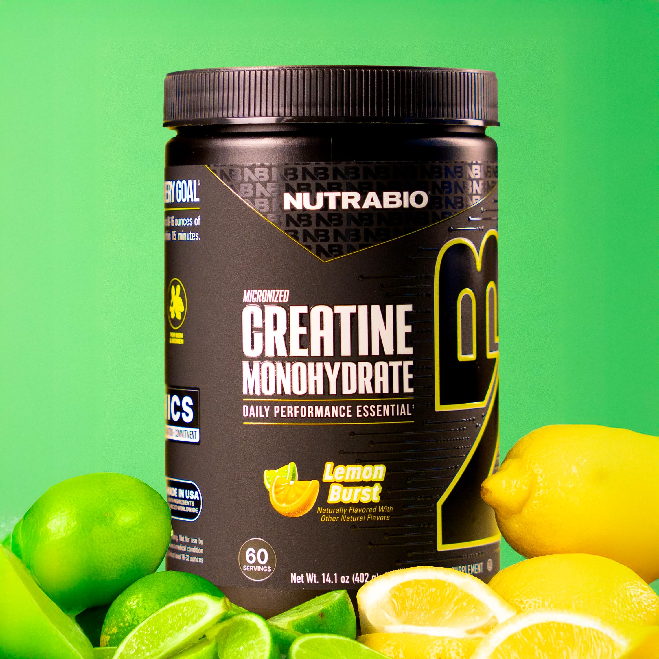 NutraBio Lemon Burst bottle ready for on-the-go training sessions