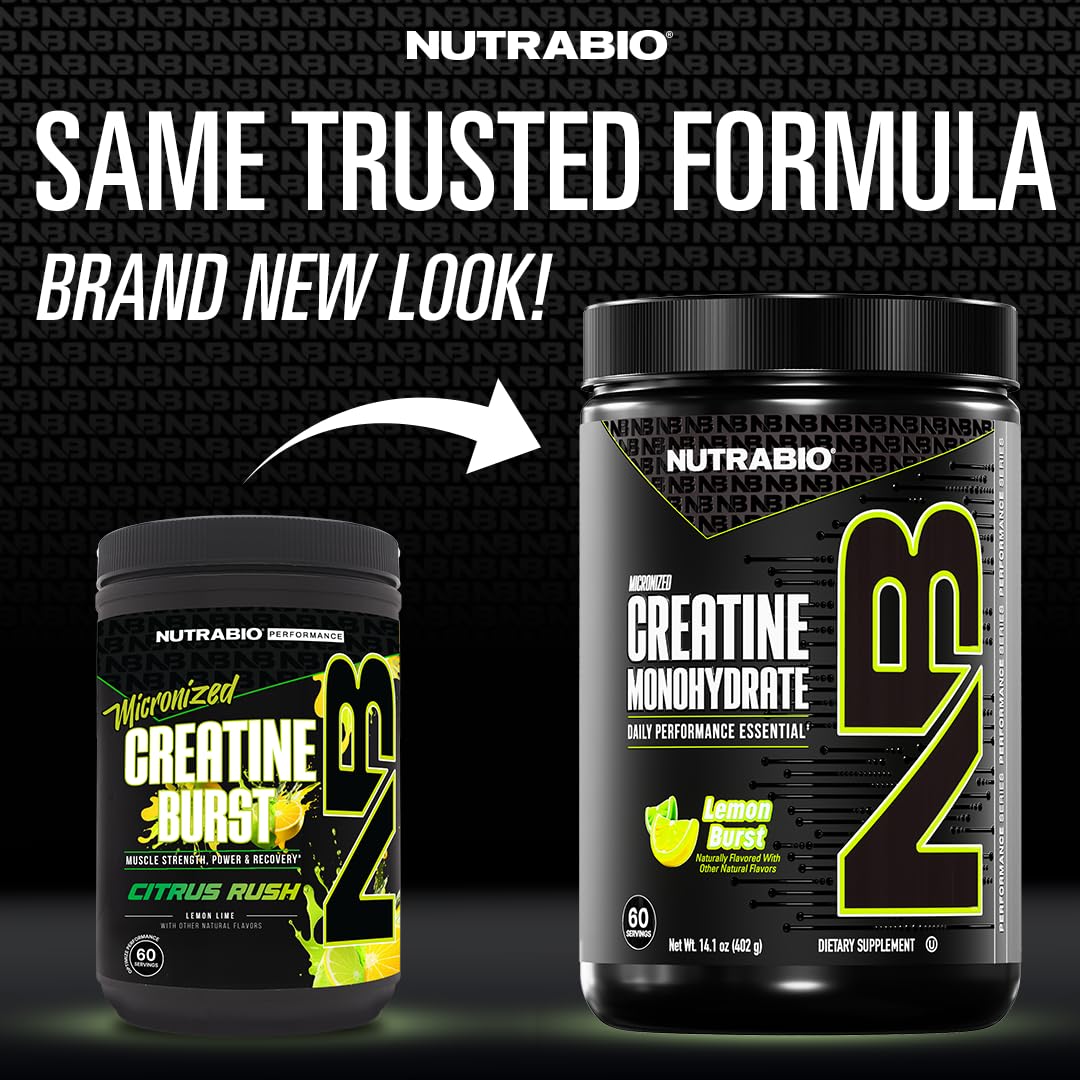 NutraBio Lemon Burst creatine powder scoop showing accurate serving for workouts