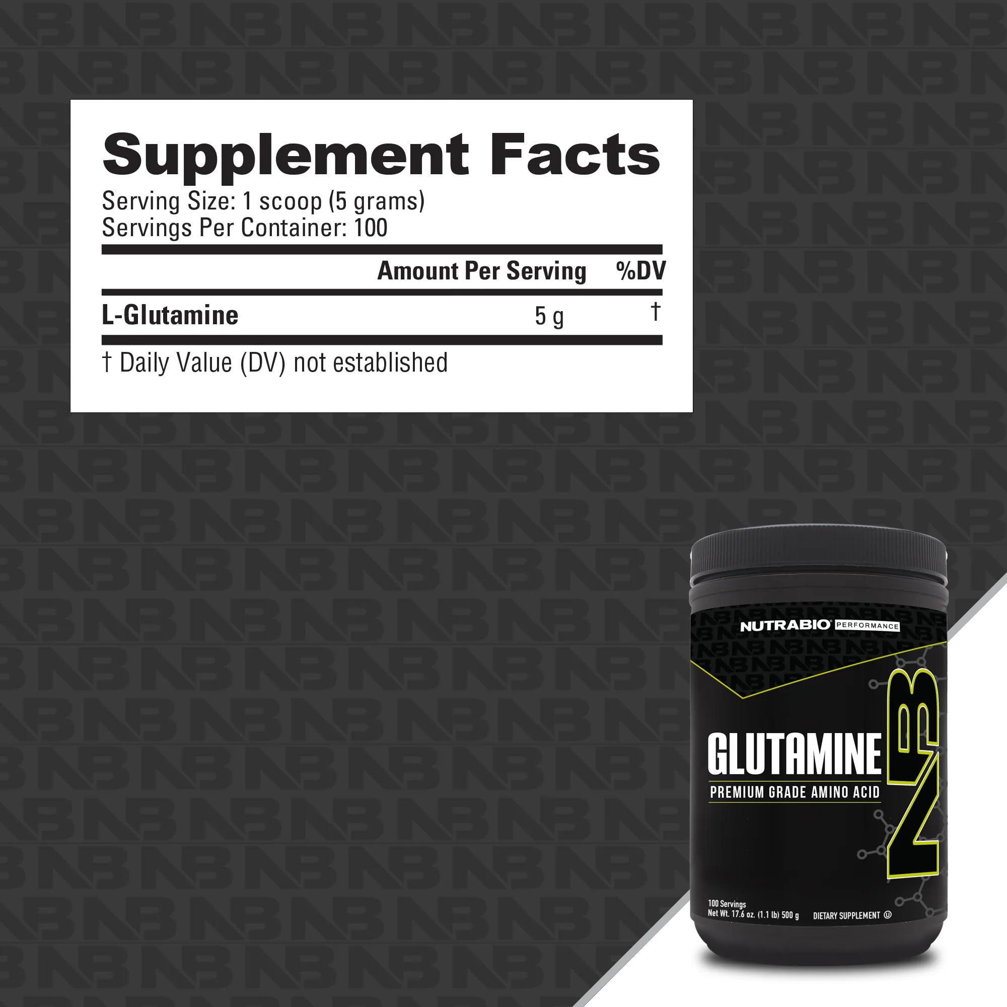 NutraBio L-Glutamine powder poured into a glass for mixing