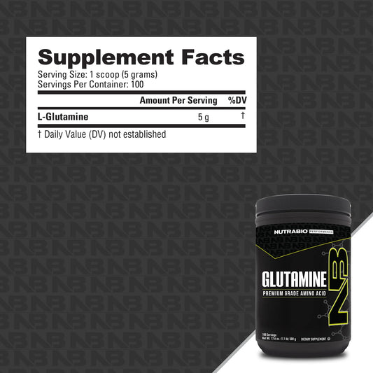 NutraBio L-Glutamine powder poured into a glass for mixing