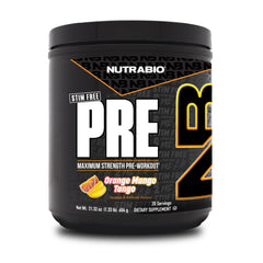 NutraBio Stim-Free PRE Orange Mango bottle for pre-workout energy boost