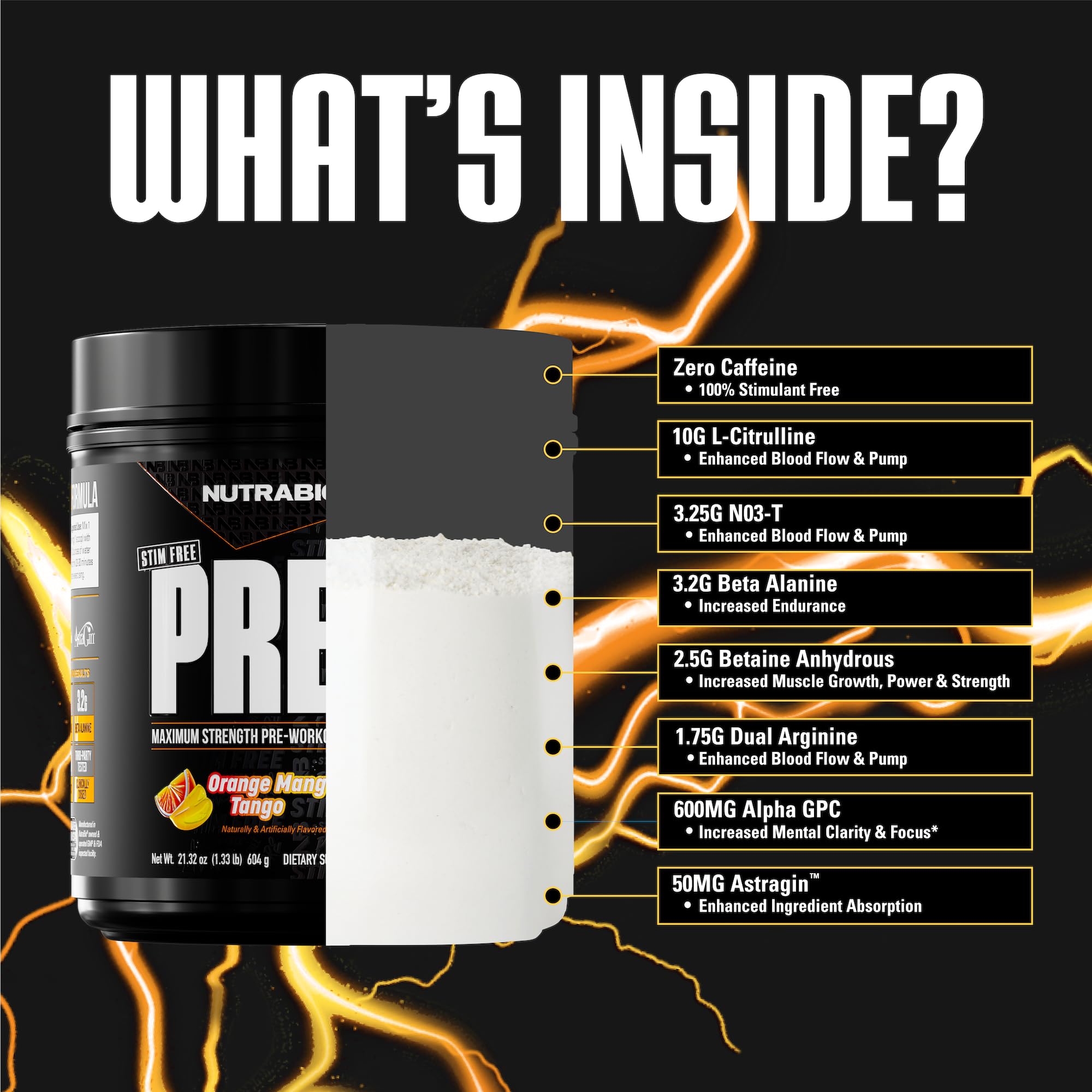NutraBio Stim-Free PRE Orange Mango pump visual highlights vascular fullness