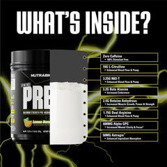NutraBio STIM-Free PRE-Workout Lemon Burst ingredient-panel shows transparent labeling for informed choices.
