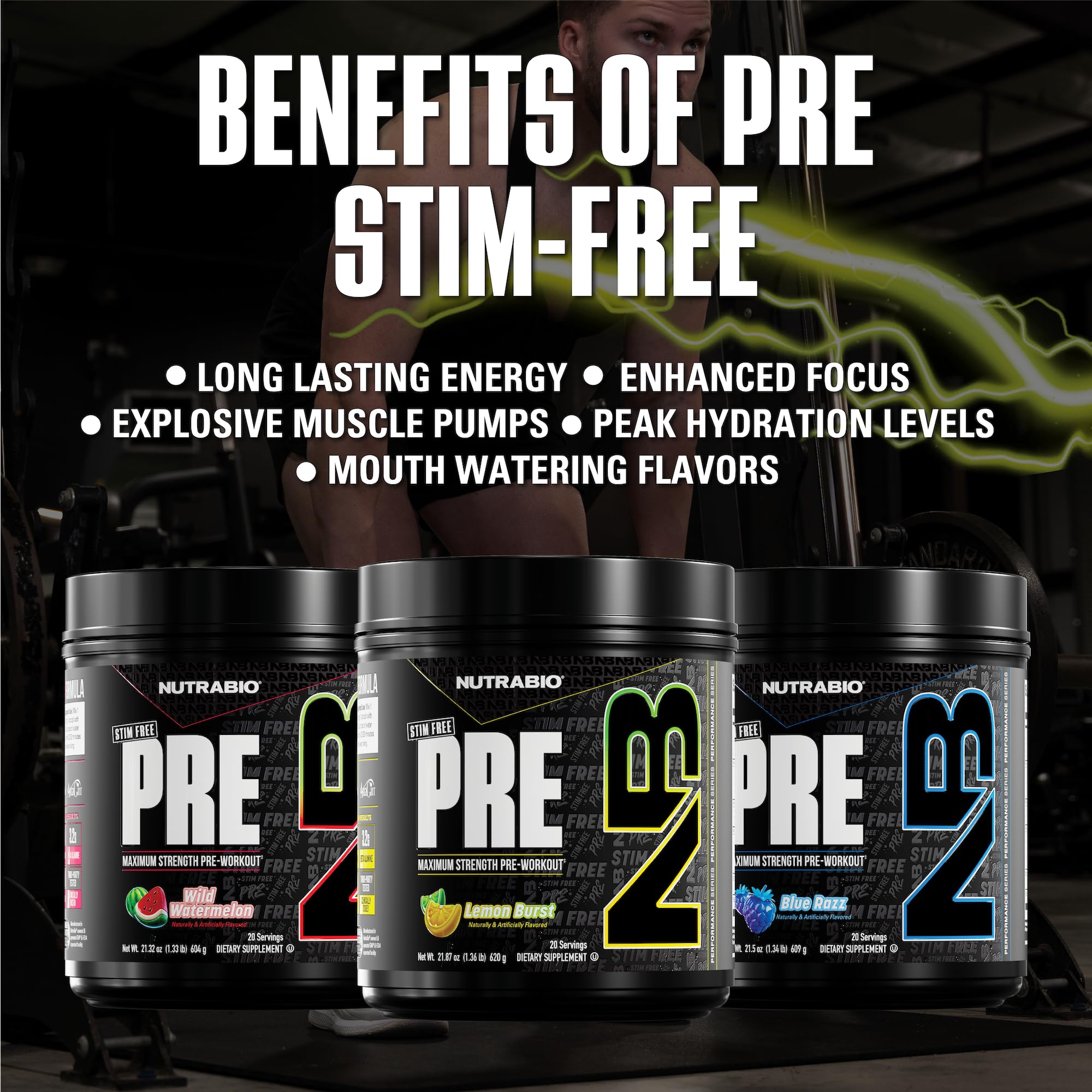 NutraBio STIM-Free PRE-Workout Lemon Burst third-party-tested badge communicates purity.