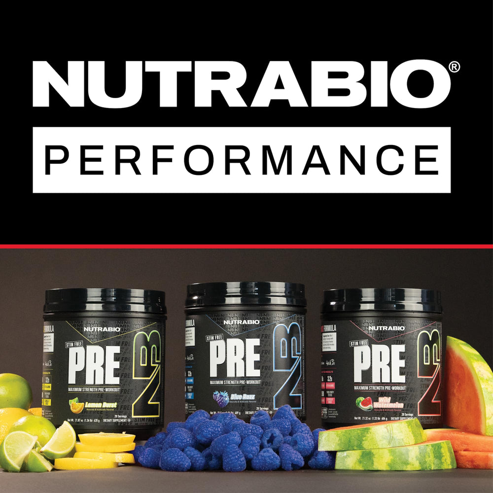 NutraBio Stim-Free Pre-Workout Paradise Punch pump visualization suggests vascular fullness.