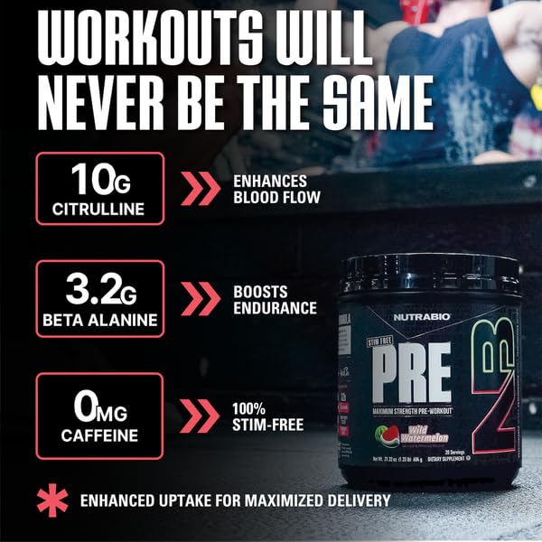 NutraBio STIM-Free PRE Watermelon mix highlights rapid hydration and electrolyte support.