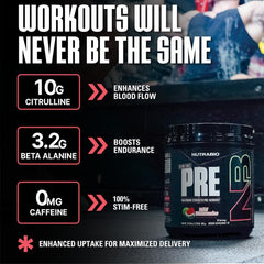 NutraBio STIM-Free PRE Watermelon mix highlights rapid hydration and electrolyte support.