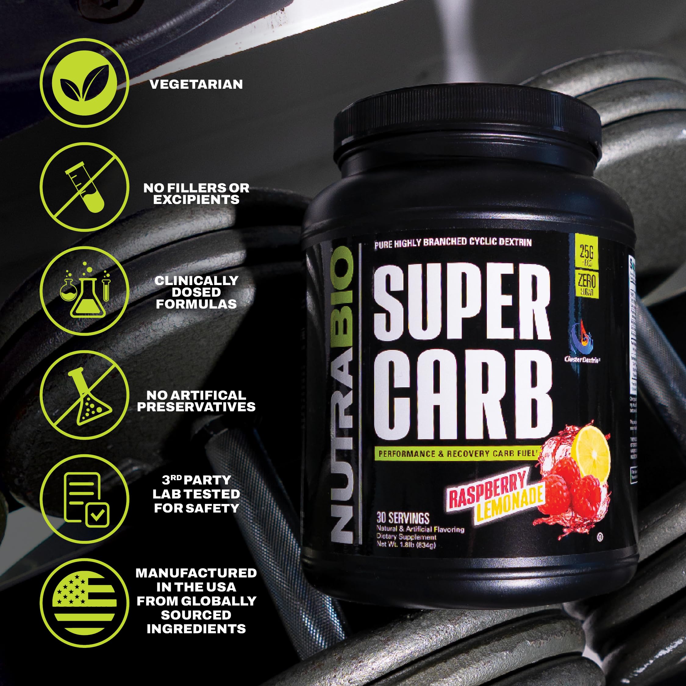 NutraBio Super Carb label emphasizes full disclosure of ingredients and transparency.