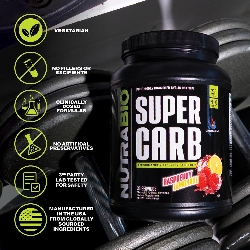 NutraBio Super Carb label emphasizes full disclosure of ingredients and transparency.