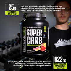 NutraBio Super Carb Raspberry Lemonade flavor offers a refreshing pre‑workout option.