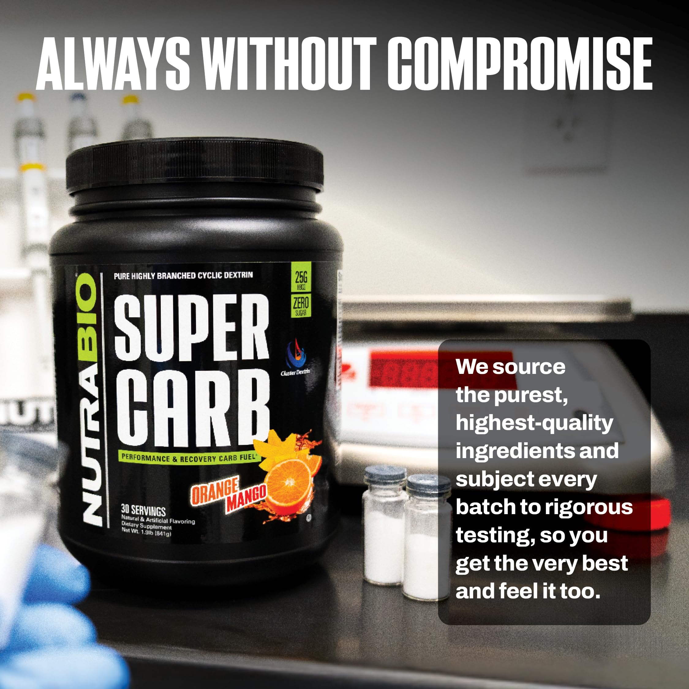 NutraBio Super Carb orange mango in a glass, highlighting hydration and performance support