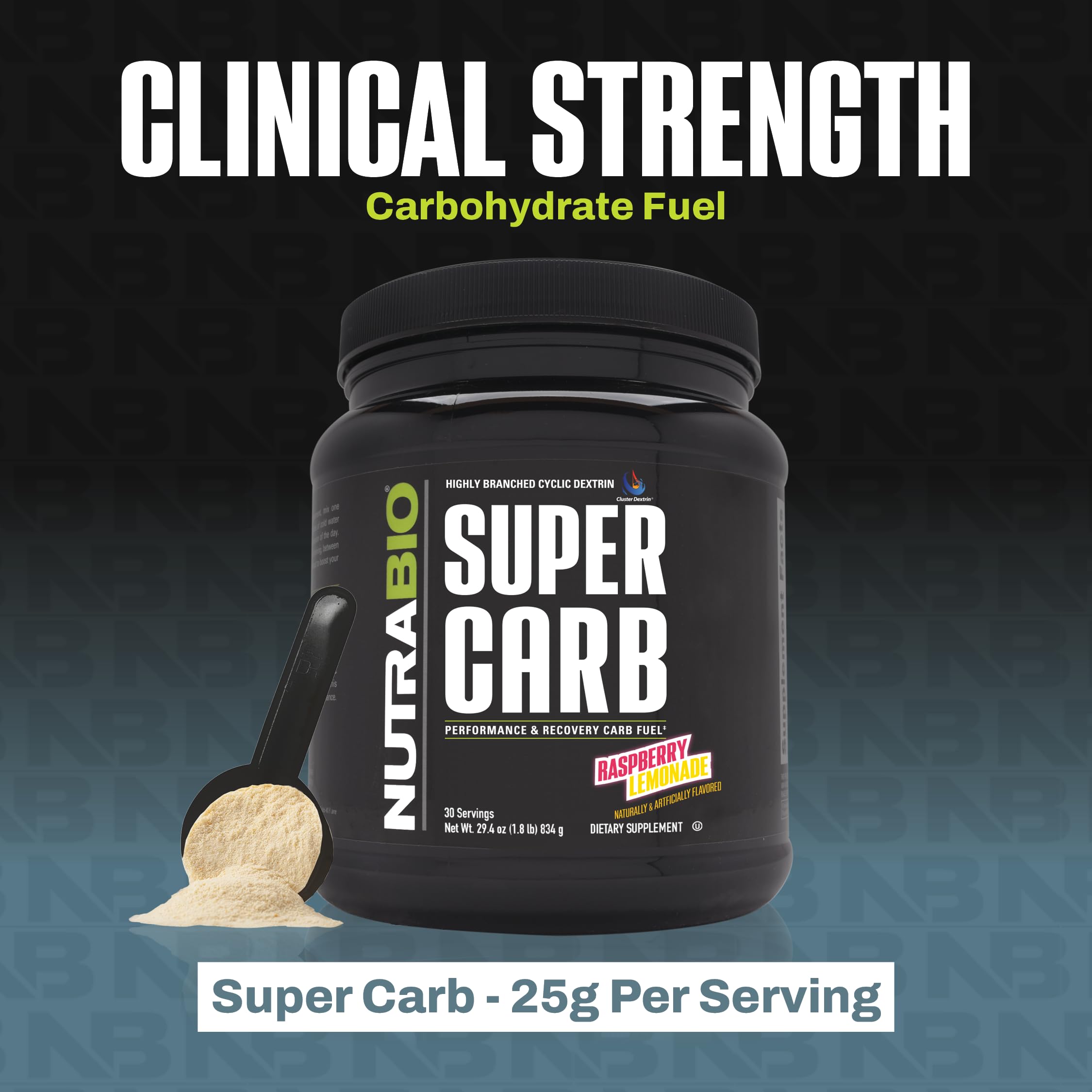 NutraBio Super Carb nutrition panel highlights transparent ingredient list.