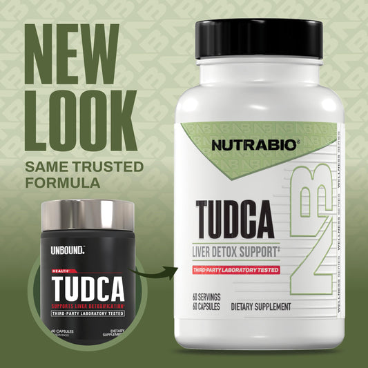 NutraBio Tudca capsules arranged, suggesting simple daily wellness.