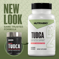 NutraBio Tudca capsules arranged, suggesting simple daily wellness.