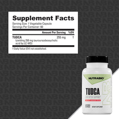 NutraBio Tudca label close-up with fully disclosed ingredients.