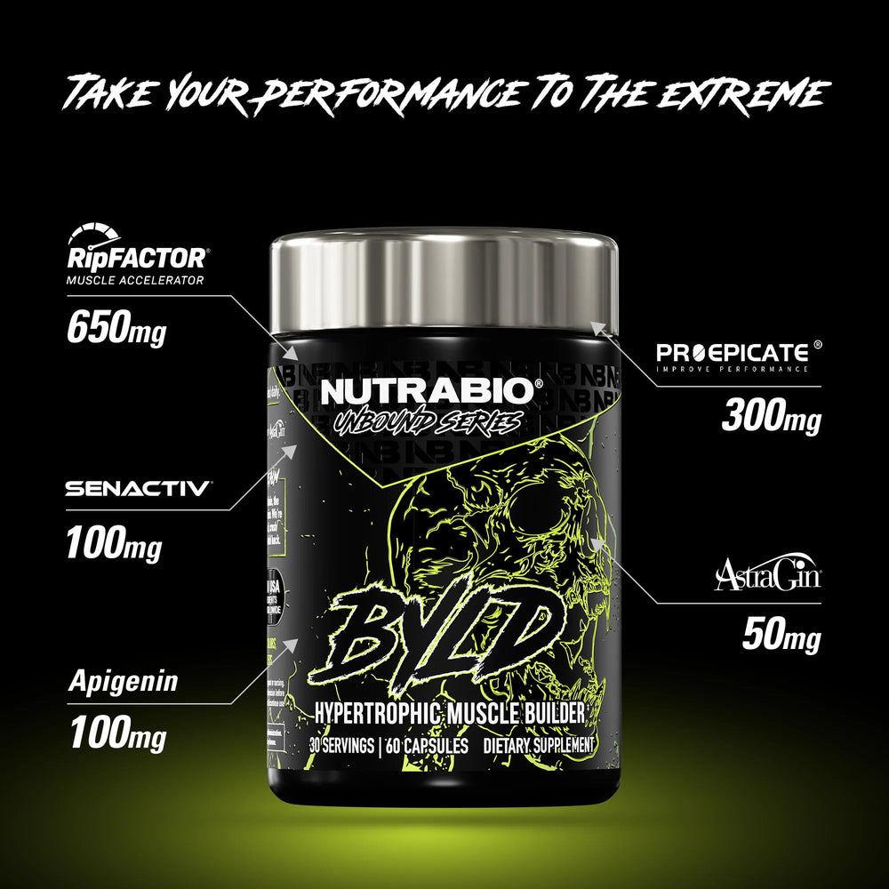 NutraBio Unbound BYLD bottle front featuring trusted branding.