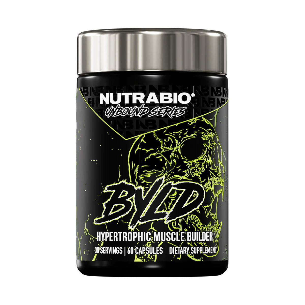 NutraBio Unbound BYLD bottle label showing muscle growth support.