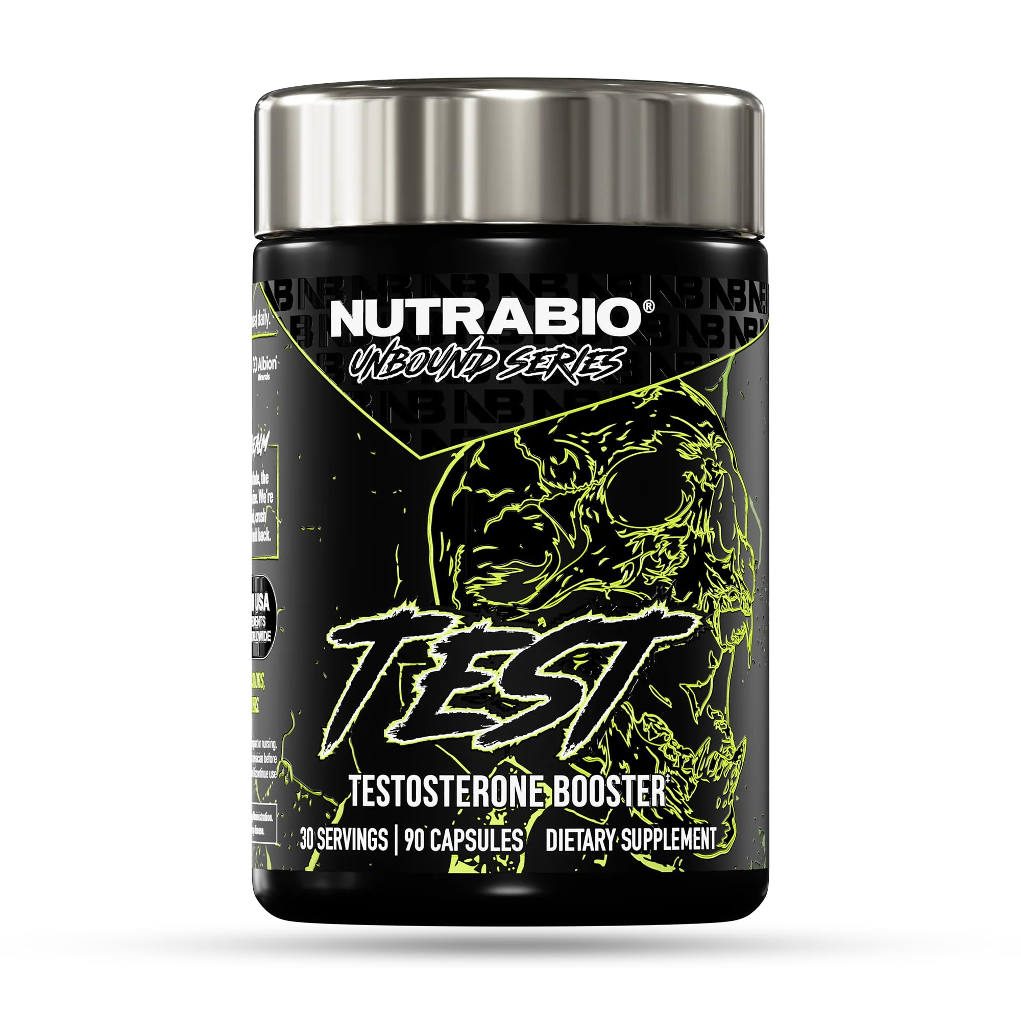 NutraBio Unbound Test bottle front showing bold branding and energy-focused use case