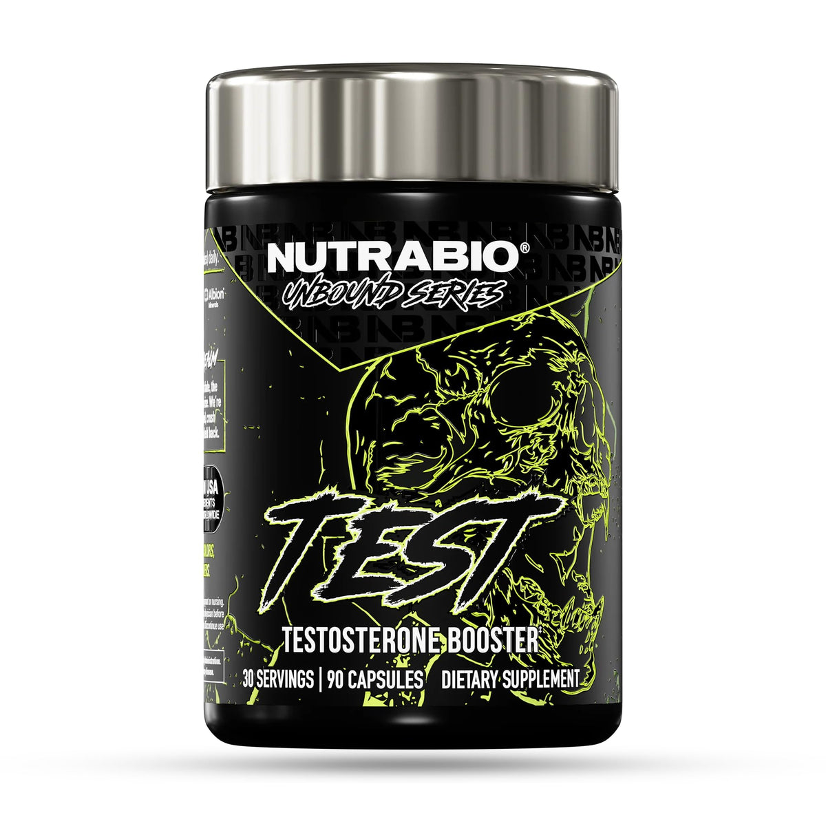 NutraBio Unbound Test bottle front showing bold branding and energy-focused use case