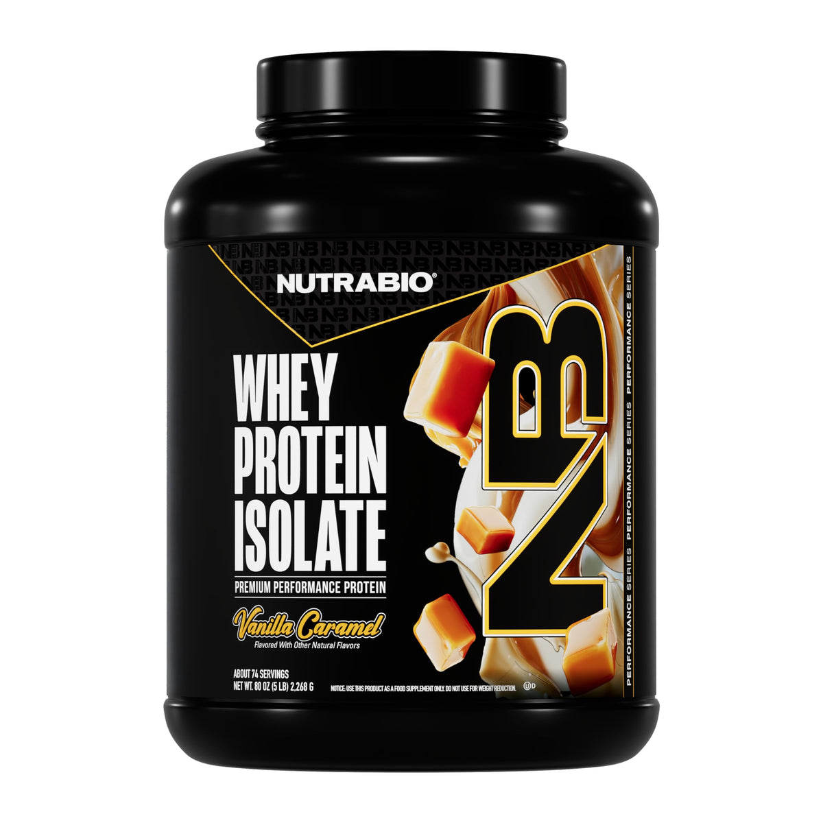 NutraBio Vanilla Caramel Whey Isolate bottle for post-workout refueling
