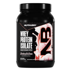 NutraBio 100% Whey Isolate bottle front shows premium protein for workouts