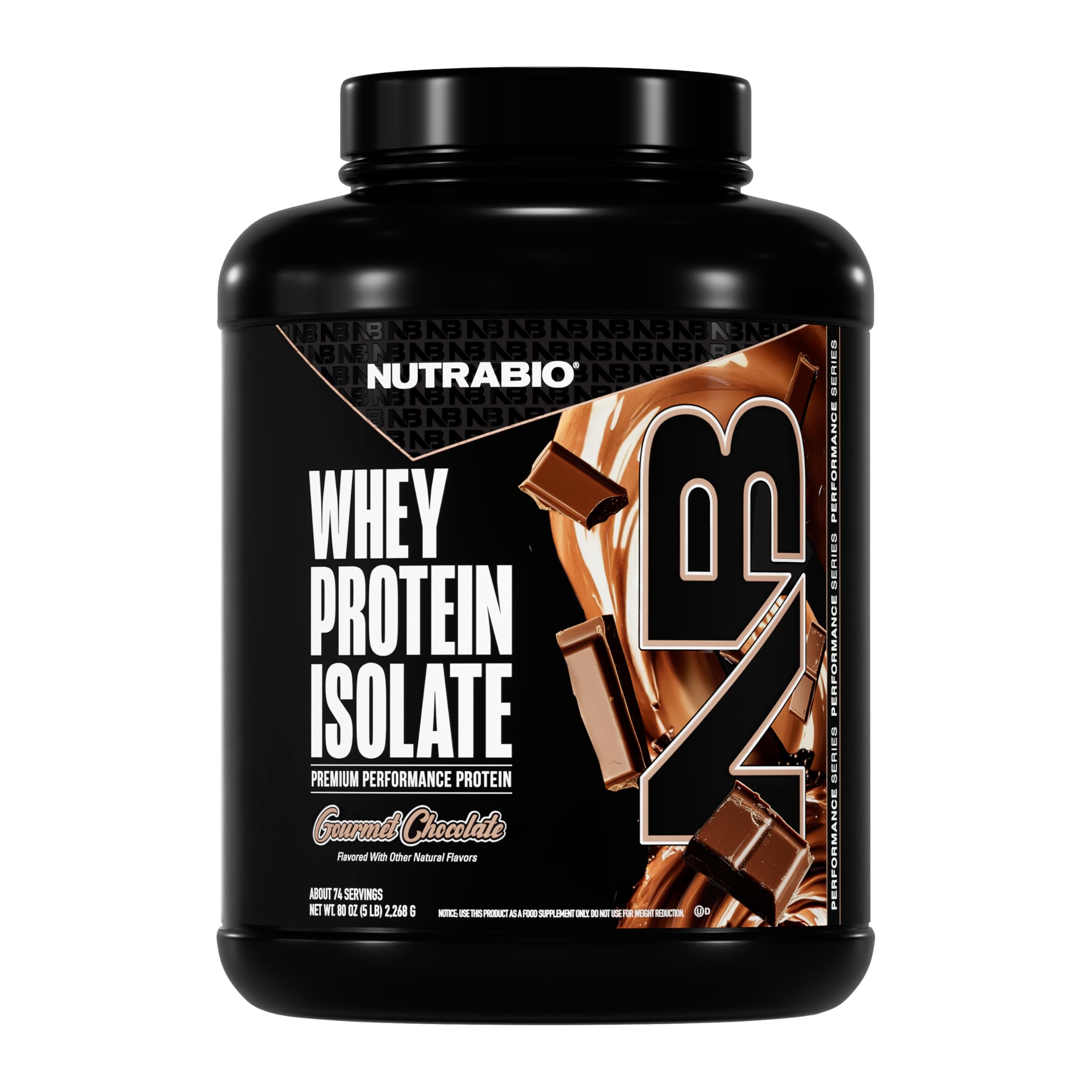 NutraBio whey isolate bottle label shows 25g protein per serving.